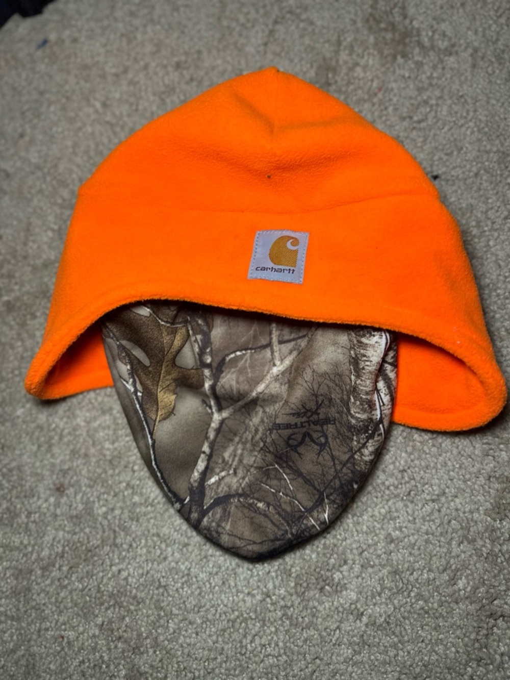 Carhartt Blaze Orange Fleece Hat w Face Mask Hunting Beanie